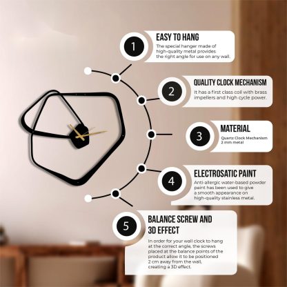 Metal black wall clock - Image 4