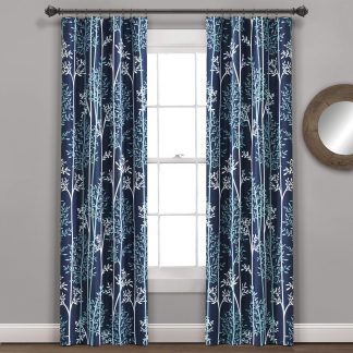 Navy Linear Tree Blackout Grommet Curtains