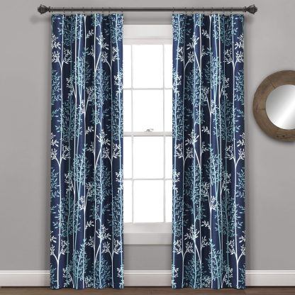 Navy Linear Tree Blackout Grommet Curtains