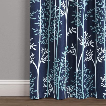Navy Linear Tree Blackout Grommet Curtains - Image 3