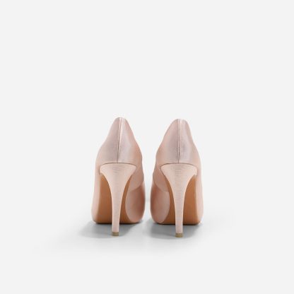 Nude pink satin evening pumps - Image 3