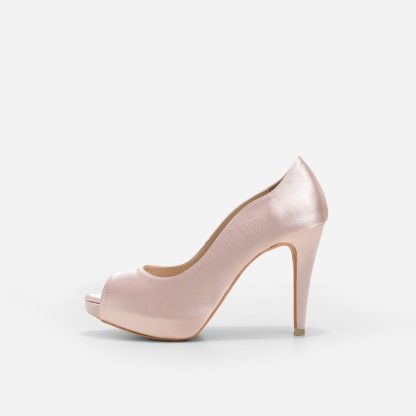 Nude pink satin evening pumps - Image 4
