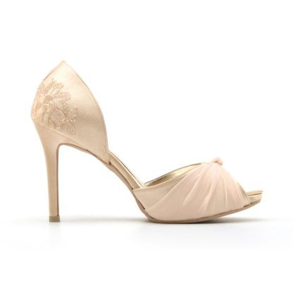 Peach Satin Lace Bridal Shoes - Image 4