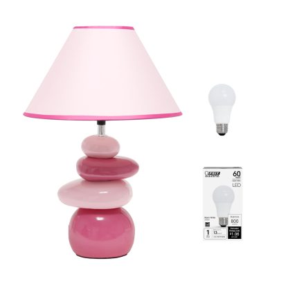 Pink Ceramic Stacked Stone Standard Table Lamp - Image 2