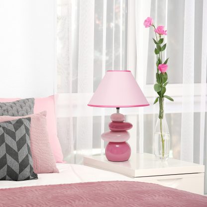 Pink Ceramic Stacked Stone Standard Table Lamp - Image 3