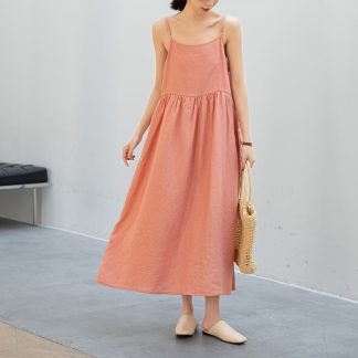 Pink cotton and linen women's nightdress
