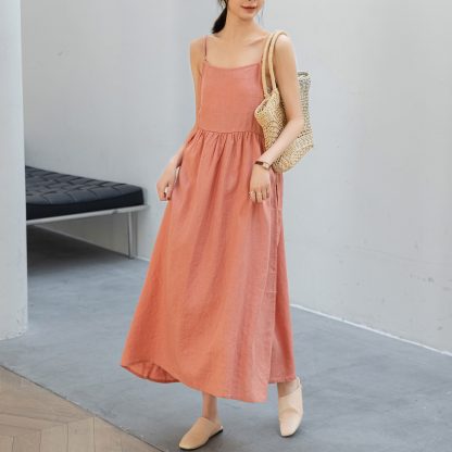 Pink cotton and linen women's nightdress - Image 4