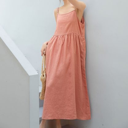 Pink cotton and linen women's nightdress - Image 3