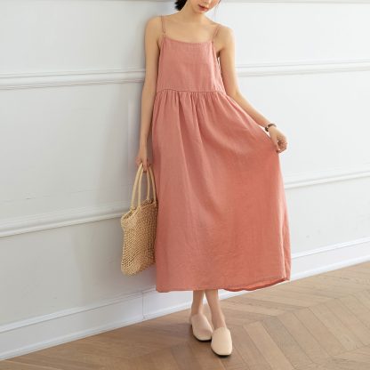 Pink cotton and linen women's nightdress - Image 2