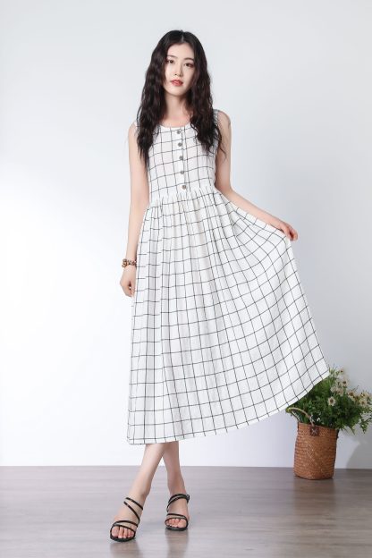 Plaid Sleeveless Pleated Dress - Image 5