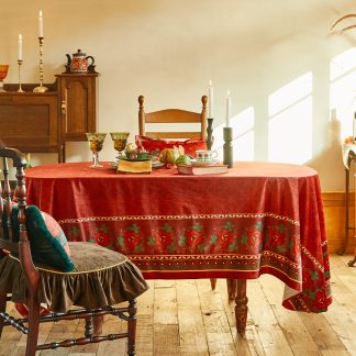 Rectangular red velvet tablecloth