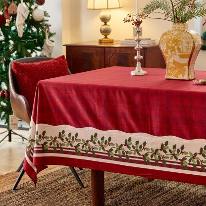 Red Christmas tablecloth with berry pattern for party - Image 2