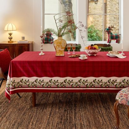 Red Christmas tablecloth with berry pattern for party - Image 6