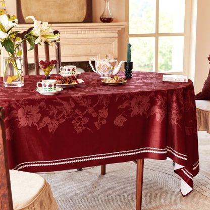 Red rose pattern square waterproof tablecloth - Image 3