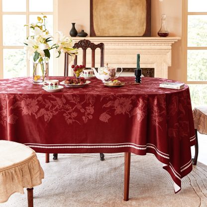 Red rose pattern square waterproof tablecloth - Image 2