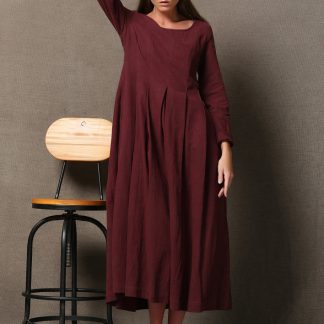 Semi-fitted long linen dress