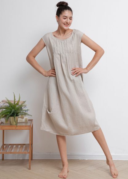 Simple Smocked Linen Dress - Image 5