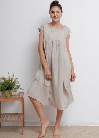 Simple Smocked Linen Dress - Image 4
