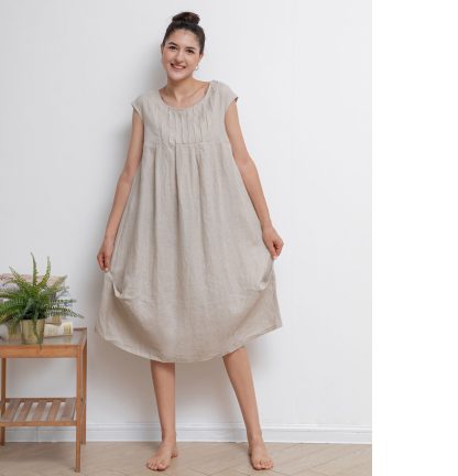 Simple Smocked Linen Dress - Image 2