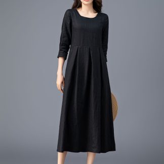Spring Summer Black Linen Dress
