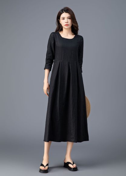 Spring Summer Black Linen Dress