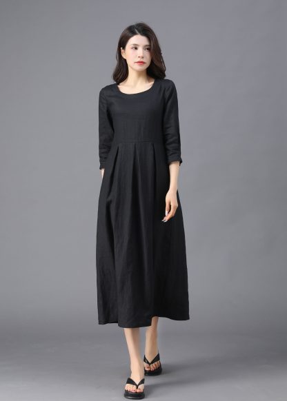 Spring Summer Black Linen Dress - Image 3