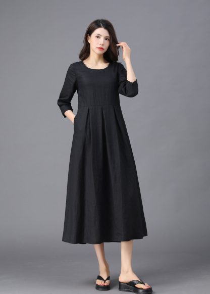 Spring Summer Black Linen Dress - Image 6