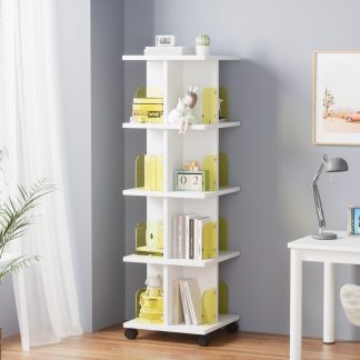 Stacking rotating white bookshelf tower