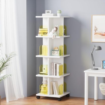 Stacking rotating white bookshelf tower