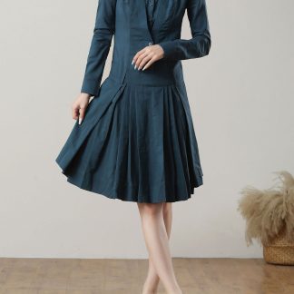 Summer Blue Knee-Length Linen Dress