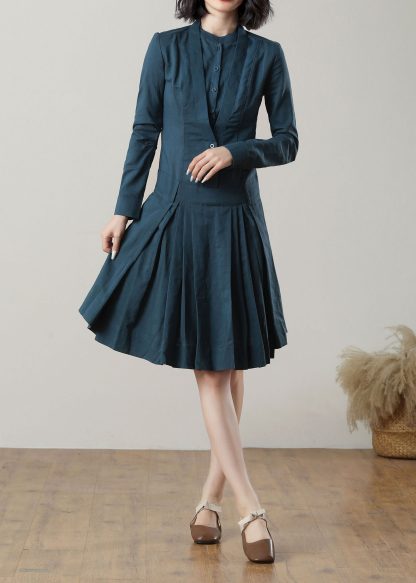 Summer Blue Knee-Length Linen Dress