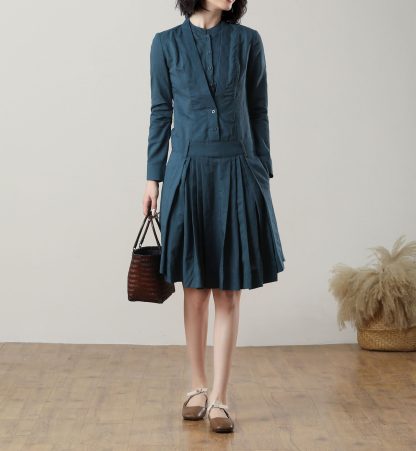 Summer Blue Knee-Length Linen Dress - Image 2
