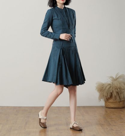 Summer Blue Knee-Length Linen Dress - Image 6