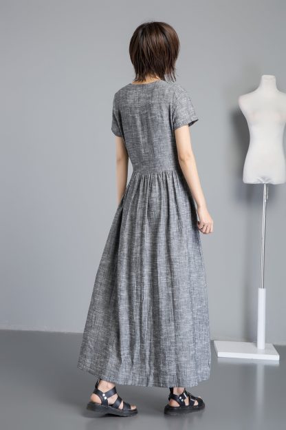 Summer Grey Button Linen Dress - Image 6