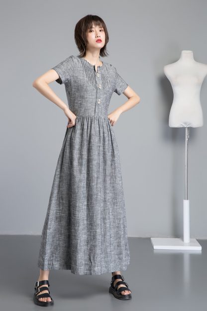 Summer Grey Button Linen Dress - Image 5