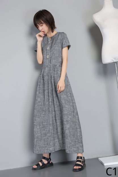 Summer Grey Button Linen Dress - Image 4