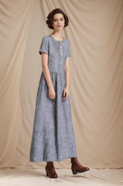 Summer Grey Button Linen Dress - Image 2