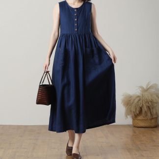 Summer Ladies Midi Button Dress