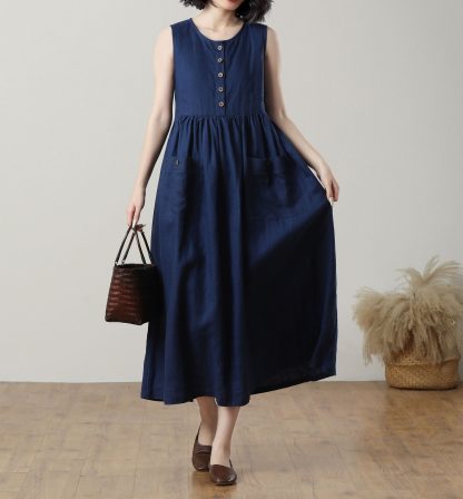 Summer Ladies Midi Button Dress