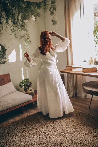 Summer Linen Lantern Sleeve Dress - Image 5