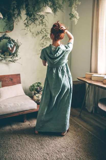 Summer Linen Long Hooded Dress - Image 3