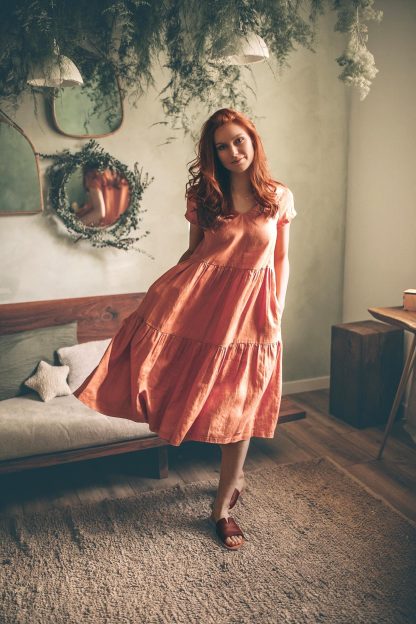 Summer Rust Orange Linen Dress - Image 5