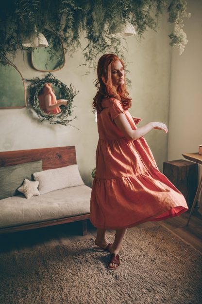 Summer Rust Orange Linen Dress - Image 3