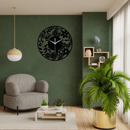 Unique Floral Metal Wall Clock - Image 3