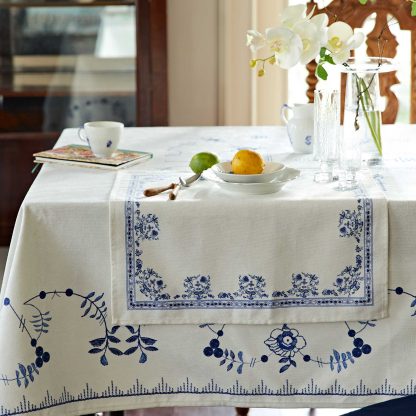 Handmade Elegant Blue and White Porcelain Flower Tablecloth - Image 2