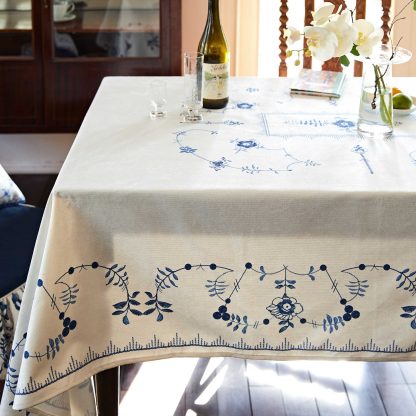 Handmade Elegant Blue and White Porcelain Flower Tablecloth - Image 5