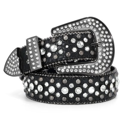 Western cowboy style denim shiny belt