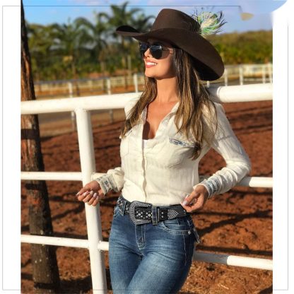 Western cowboy style denim shiny belt - Image 2