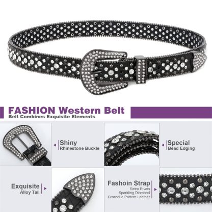 Western cowboy style denim shiny belt - Image 3