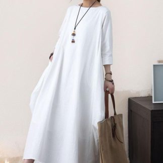 White Linen Long Dress